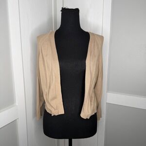 Apt 9 Cardigan Sweater Womens XL Tan Open Front Ribbed Knit Cropped Stretch